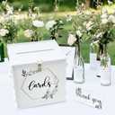 OurWarm White Wedding Card Box with Lock, PVC Gift Card Box for Wedding Reception, Eucalyptus DIY Wedding Envelope Money Card Box for Party Graduation Birthday Baby Shower Decorations