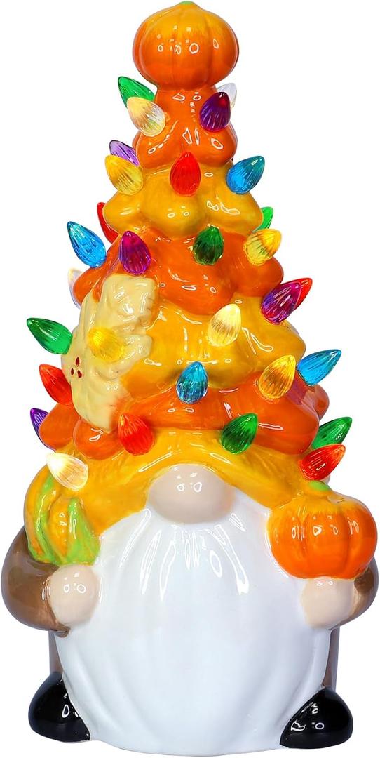 Extra Large - Thanksgiving Decorations Lighted Fall Gnomes Ceramics Tree with Pumpkin Thanksgiving Gnomes Tree Thanksgivings Table Decor Fall Decorations for Home Dinner Table Centerpiece Party Indoor
