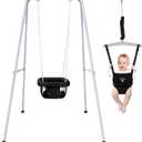 2 in 1 Baby Jumper with Swing - Indoor and Outdoor Use, Baby Jumpers and Bouncers, Toddler Swing with Foldable StandBlack