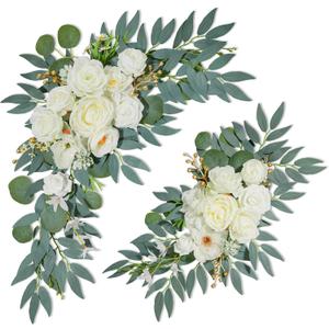 Wedding Arch Flowers (2pack),Flower Arch Stand,Flower Garland,for Wedding Outdoor Decorations Floral swags and Garlands Chair Decorations etc isle Decor,Reusable.（White）