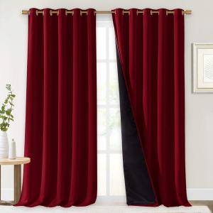 NICETOWN Truly Blackout Drapes for Living Room, Heavy-Duty Full Light Shading Curtain Set with Black Liner Backing for Villa/Hall/Dorm WindowBurgundy Red, Set of 2, 70 inches Wide x 95 inches Long