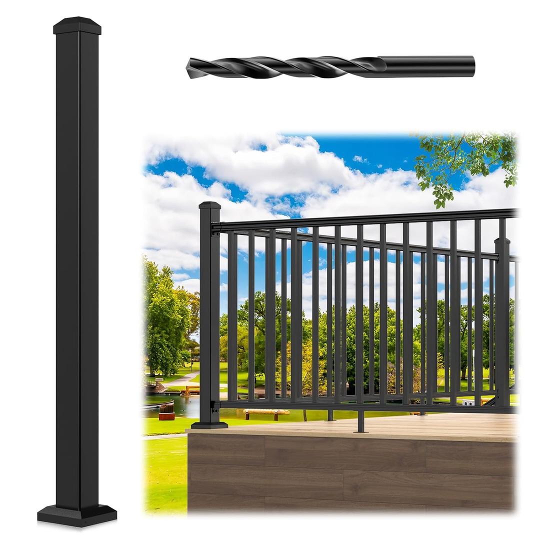 Egadis 2.56 in. x 2.56 in. x 39 in. Aluminum Railing Post with Screws & Drill, Porch and Deck Railing Post, Textured AAMA 2604 Powder-Coat Finish Stair Post for Decks, Porches & Balconies (1x39 Post)