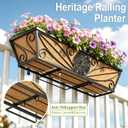 2 Pack 24 Inch Railing Planter Boxes with Coco Liner, Floral Scroll Metal Window Box Planters for Outdoor Plants, Black Hanging Window Baskets for Garden, Patio, Balcony Railing Decor