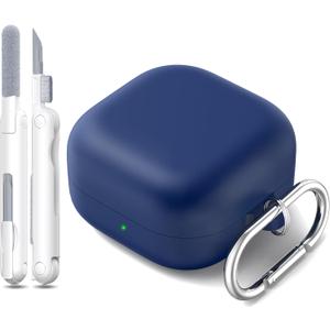 RFUNGUANGO 2026 New Silicone Case for Samsung Galaxy Buds 4 & Buds 4 Pro, Shockproof Protective Cover with Cleaning Kit & Carabiner, Anti-Scratch Non-Slip Earbuds Case, Dark Blue