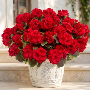 lovemoon 8 Pcs Artificial Geranium Plant Realistic Silk Flowers for Outside UV Resistant Faux Geraniums Flowers for Indoor Outdoor Home Garden Office Decoration (8, Red)