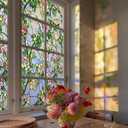 3D Stained Glass Window Film, Decorative Window Privacy Film for Bathroom, Front Door, Home, Sun Blocking Heat Control, Static Cling, Beast Rose 23.6inch x 35.4inch