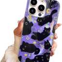Compact Case for iPhone 14 Pro Max Black cat-Purple Design,Cute Trendy Soft Slim TPU Shockproof Protective Bumper Phone Cases Cover for Women Girls Aesthetic Glitter Shiny Adorable