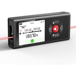 Dual Laser Measuring Tool 393Ft  Measure Both Directions at Once, Rechargeable Distance Meter with Angle Sensor & Level Bubble, 10 Modes for Construction and Home Renovation, IP54 Aluminum (Black)