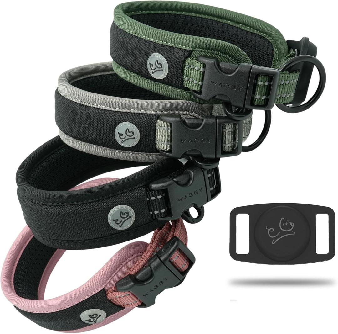 Airtag Dog Collar - Premium Airtag Dog Collar Holder - Adjustable Heavy Duty 3M Reflective No Chafing Ultra Soft Air Mesh Padded Quick Release Buckle Dog Collars - Small Medium Large Dogs (Grey, M) (M (17.7"-21.7"))