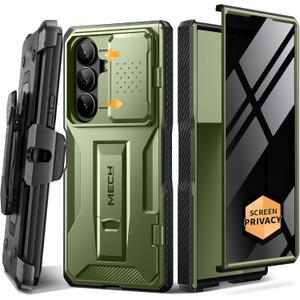 TONGATE for Z Fold 7 Case with Privacy Screen Protector, [Built-in Slide Camera Cover & Stand] [Anti Spy] Military Grade Drop Phone Case for Samsung Galaxy Z Fold 7 with Belt Clip, Green Privacy