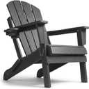 HDPE Adirondack Chair, Folding Outdoor Patio Chair with Cup Holder, Weather Resistant Wood Grain Lawn Chair for Backyard, Garden, Fire Pit, Deck, Gray, 1 Pack