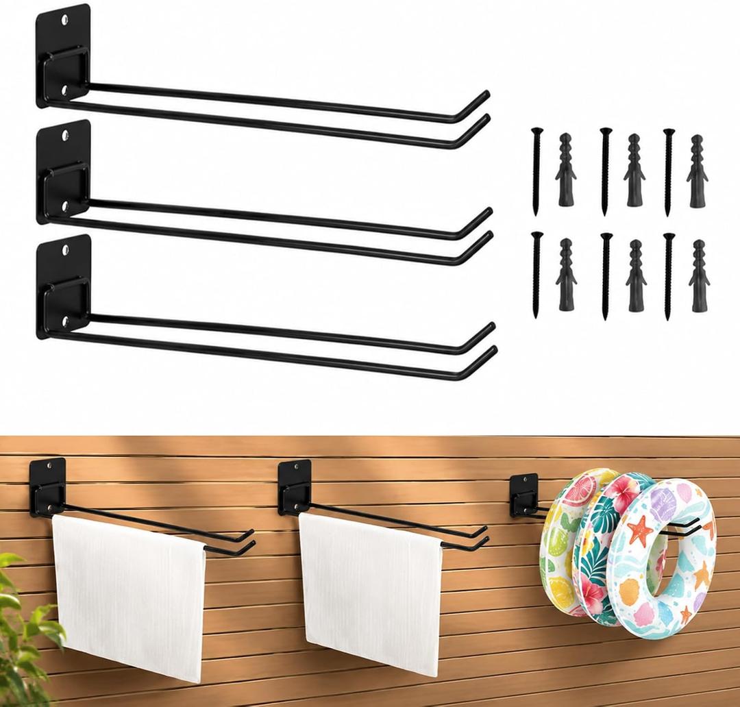 3Pcs Wall Mounted Pool Towel Rack 16.5" Pool Float Organizer Storage Hanger | Metal Pool Float Storage Hanging Rack Space Saving Foldable Pool Swimming Ring Holder for Towel Goggles Pool Accessories