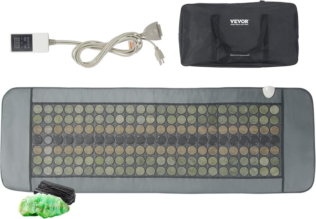 VEVOR Far Infrared Heating Pad for Full Body, 96 Natural Jade & 72 Tourmaline Stone Heating Pad for Back Shoulder Leg, 103-159  Heating Mat with Smart Controller & Auto-Off (Large 70.8" x 23.78")