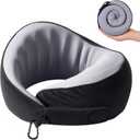 KPNEOL Travel Pillow, 100% Pure Memory Foam Travel Neck Pillow Airplane Neck Support Ergonomic Design for Traveling Suitable for Airplanes,Offices and Cars-Cooling Silk Black