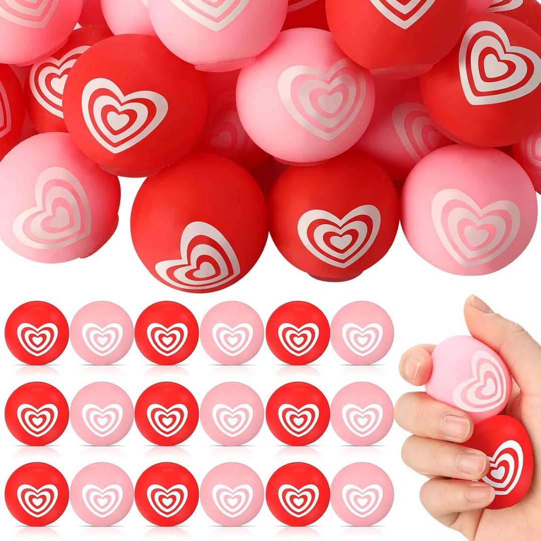 Leitee 60 Pcs Valentine Heart Stress Balls Bulk Foam Stress Relief Balls Mini Round Squeeze Balls for Valentines Party Favors Toys Classroom Prize Present Fillers Gifts (Red,Pink)