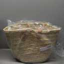 French Market Basket with Double Flat Leather Handle, Handmade Straw Tote for Shopping, Beach, and Everyday Use