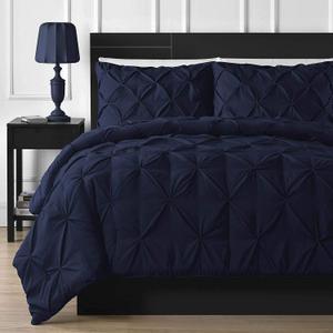 Crown Collection Luxuriate Hotel 1000-TC Hypoallergenic Ultra Soft Design 100% Egyptian Cotton Pinch Plated Duvet Cover with Zipper Colser & 2pcs Pillow Case Set (Super King Plus 120X120) Navy Blue