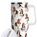 ZZXXB Basset Hound Dog Insulated Stainless Steel Water Bottle with Handle and Straw Lid Double Walled Travel Mug 30 oz