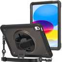ProCase for iPad 11th Generation A16 2025/iPad 10th Generation Case 10.9 Inch 2022, Heavy Duty Shockproof Rugged Cover with Hand Strap 360 Degree Rotatable Kickstand Protective for iPad 11/10 -Black