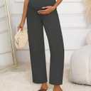Huukeay Women's Cotton Linen Blend Maternity Pants, High Waisted Lounge Pregnancy Pants Over The Belly Trousers with Pockets (Black, S)
