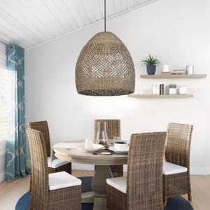 Arturesthome Boho Chandelier, Rustic Rattan Basket Woven Pendant Light Coastal Light Fixture, Farmhouse Wicker Hanging Lighting for Dining Table Kitchen Island Bedroom D17.7in