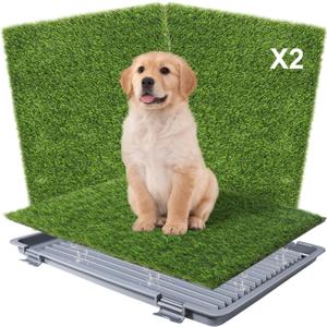 Dog Grass Pad with Tray: Reusable Training Pad with 2-Pack Replaceable Artificial Grass - Quick Absorbent Indoor Portable Dog Patio Potty, Washable Pee Pad for Small Medium to Large Dog, 22"x18" Grey (Grey Tray)