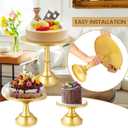 Gold Dessert Table Display Set, Metal Round Cake Pedestal Stands, Cupcake Fruit Candy Donut Risers Stands with Tong, Cake Knife and Server Set for Wedding, Birthday,Baby Shower, Party (7 Pack)