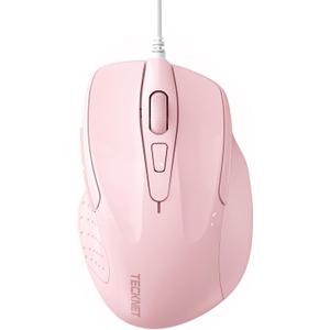 TECKNET Wired Mouse, 6-Button Corded with 4 Adjustable DPI, Optical Ergonomic Design, 5FT Cord for Laptop, Chromebook, PC, Desktop, Mac, Notebook - Pink