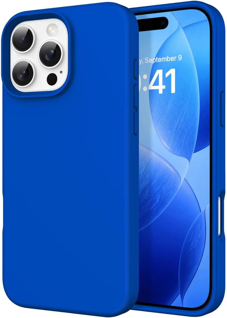 DOMAVER Case for iPhone 16 Pro 6.3'' Case Smooth Liquid Silicone Soft Gel Rubber Microfiber Lining Cushion Cover Shockproof Protective Phone Cases Compatible with iPhone 16 Pro- Klein Blue
