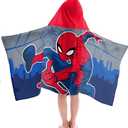Jay Franco Hooded Bath and Beach Towel  Soft & Cozy 22" x 51" Kids' Cotton Pool Towel, Multicolored - Spiderman