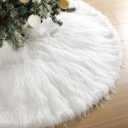 72 Inch Extra Large Faux Fur Christmas Tree Skirt, White Long Fur Fluffy Tree Skirt Plush Luxury Soft for Home Xmas Party Holiday Indoor Decor