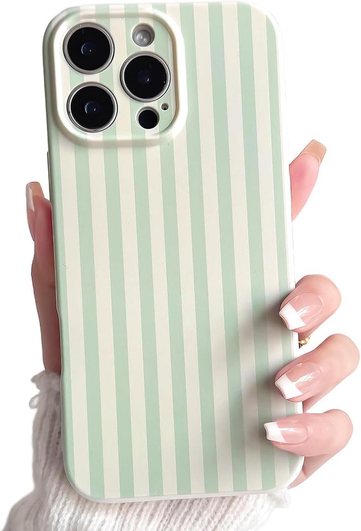 Lovmooful Compatible for iPhone 16 Pro Max Case Cute Color Striped with Aesthetics Design for Girls Women Soft TPU Shockproof More Protective Girly for iPhone 16 Pro Max Case-Green