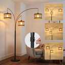3-Lights Vintage Wood Floor Lamps for Living Room, Black Arc Floor Lamp for Bedroom, Industrial Standing Lamp for Office, Dimmable Tall Lamp, Arched Corner Floor Lamp, Over Couch Reading Lamp