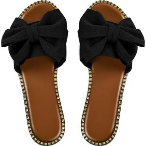 Women's Bow Knot Slides Open Toe Flat Sandals Summer Slip On Slippers 8