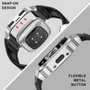 MioHHR Stainless Steel Case and Band Compatible with Fitbit Versa 4/3/2/Lite/Sense/Sense 2 Bands with Metal Case, Rugged Sports Protector Cover Silicone Wristbands for Men, Silver