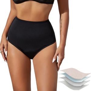 HATSURE Period Swimwear High Waisted Tummy Control Bikini Menstrual Swimsuit Bottoms Leakproof Panties for Women Girls Teens (Large, Black)