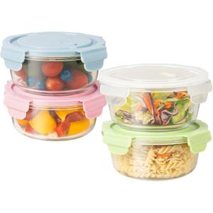 20oz Food Storage Containers with lids Set, Airtight 2.5 Cup Glass Meal Prep Containers, HeatResistant BPAFree Glass Containers for Soup Leftover, Microwave, Dishwasher Freezer Safe (4 Packs)