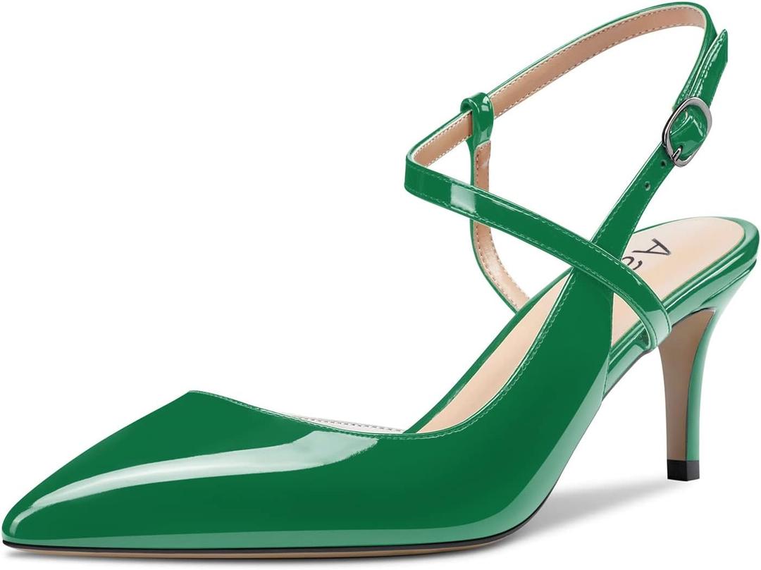 Aachcol Women Slingback Pumps Ankle Strap D'Orsay Stiletto Mid Heel Close Pointed Toe Dress Shoes 2.5 Inches, Size 8