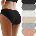Seamless Underwear for Women No Show Panties for Ladies Sexy Bikini Hipster Low Rise Briefs Hi Cut Comfortable Soft 6 Pack S