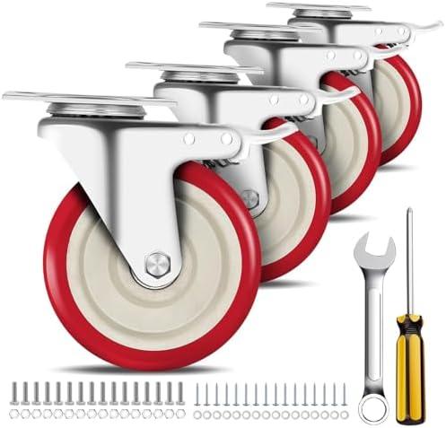 PUIPUM 5 Inch Heavy Duty Caster Set of 4, Swivel Plate Castor Wheels with Dual Locking Brakes, Silent Polyurethane (PU) Wheels, 360 Rotation, 2800lbs Load Capacity