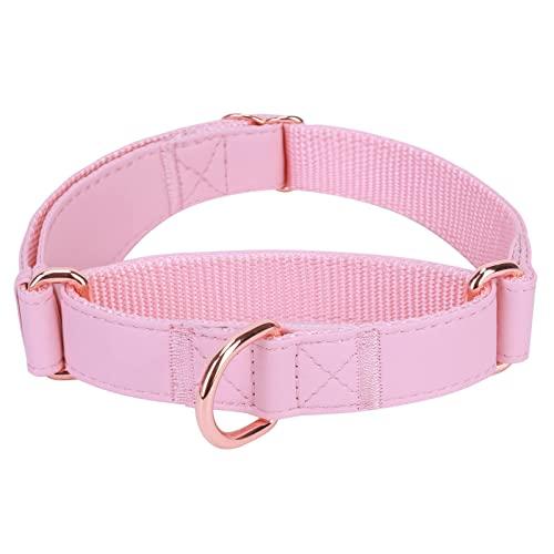 Soft Leather Martingale Dog Collar - Adjustable Rose Gold Limited Slip Collars [Easy to Clean], Stylish Durable Heavy Duty Nylon No Pull Training Collar for Small Medium Large Dogs XS Pink