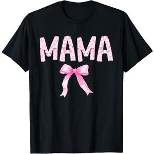 Mama Birthday Squad Matching Coquette Bow Family Party T-Shirt (Black, L)