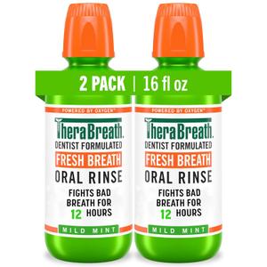 TheraBreath Fresh Breath Mouthwash, Mild Mint Flavor, Alcohol-Free, 16 Fl Oz (2-Pack) EXP: 09/2028