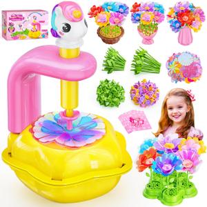 Osllate DIY Arts and Crafts for Kids Flower Toys with Lighted vase, Upgraded Unicornous Design Fabric Bouquet Craft Kits for Kids Toys for Girls Christmas Birthday for 3-12+ Year Old, Pink