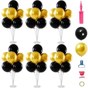 6 Sets Balloon Stand Kit Balloon Holder With Balloon and Base, Balloon Centerpieces for Tables, Black and Gold Party Decorations for Birthday Wedding Anniversary Father's Day New Year Graduation 2024