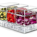 Hudgan Large Taco Bar Serving Set for Party with 3 Containers(50 Oz), Mimosa Bar Accessories with Separate Lids, Chilled Condiment Caddy Organizer for Salad, Fruit, Party Garnish