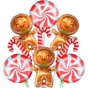 3 x Christmas Balloons Decorations, Gingerbread Balloons, Candy Cane Foil Mylar Balloon for Gingerbread Christmas Party Decorations, New Year, Birthday Party Supplies (Red)