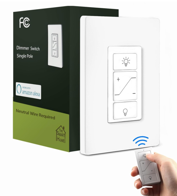 Humpptom Dimmer Switch, Remote Light Switch with Wireless Remote Control, Single Pole Smart Wireless Light Switch Support 2.4G&5G Compatible with Alexa