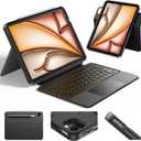 HOU iPad Air 11 Case with Keyboard (M3 2025, M2 2024) Detachable Rotatable Magnetic Full Protection Case, 7-Color Backlight, Touchpad, Elastic Pen Holder for iPad Pro 11 (4th-1st) & Air (5/4th)Black