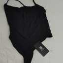 SUUKSESS Women Sexy Square Neck Thong Bodysuit Backless Cami Bodysuit Top (Large, 01 Black)